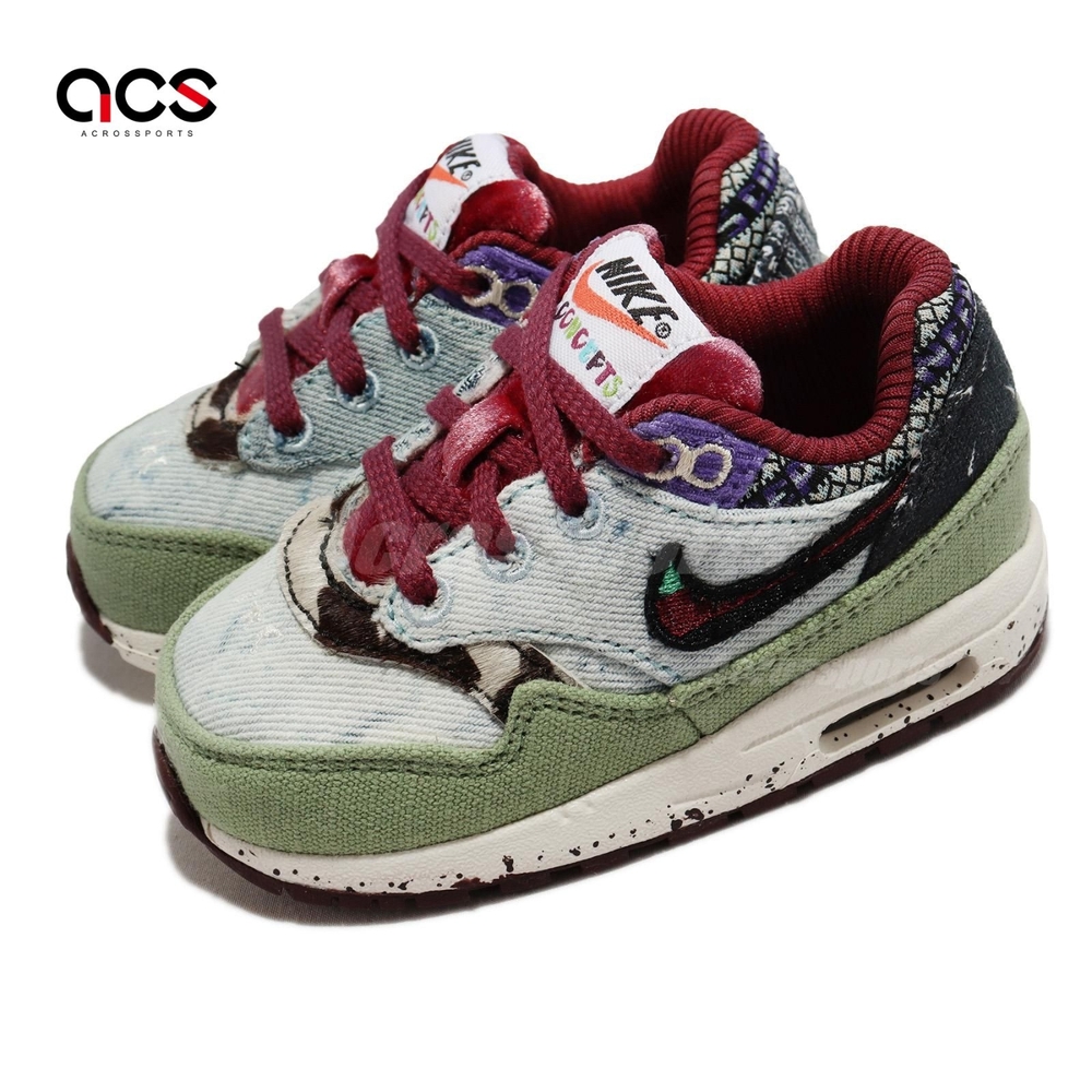 Nike 休閒鞋 Air Max 1 SP TD 幼童 綠 灰 Concepts 麂皮 燈芯絨 變形蟲 DR2363-300