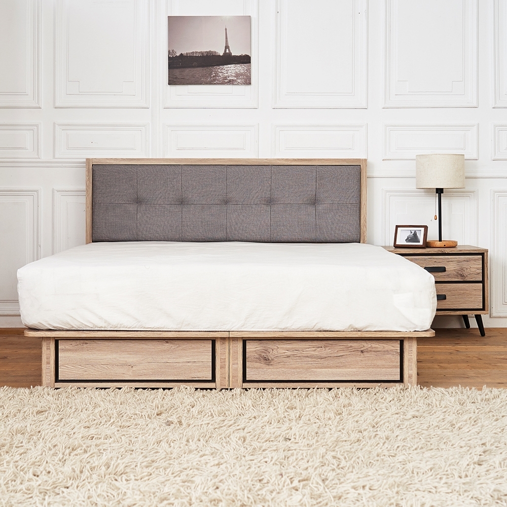 時尚屋  奧爾頓橡木5尺床片型抽屜式雙人床(不含床頭櫃-床墊)