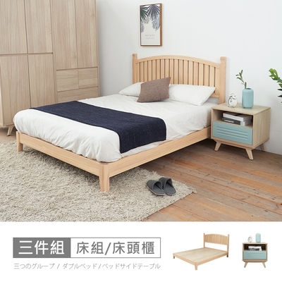 時尚屋 丹麥5尺床片型3件組-床片+床架+床頭櫃-藍(不含床墊)