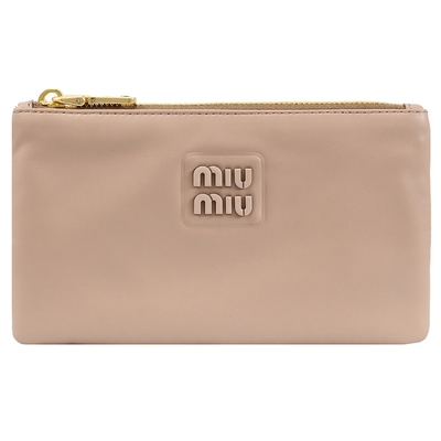 MIU MIU SOFTY 金屬LOGO拉鍊卡片零錢包(淺駝色)