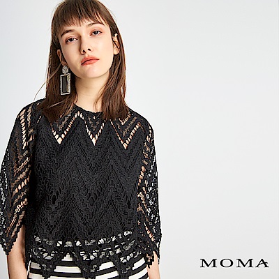 MOMA 山脊繡花蕾絲五分袖上衣