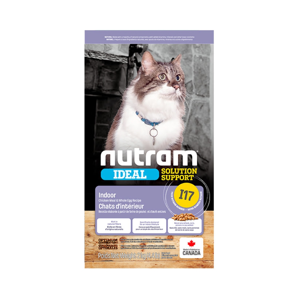 兩件組『Nutram紐頓』 專業理想系列I17 室內化毛成貓雞肉+燕麥-2kg