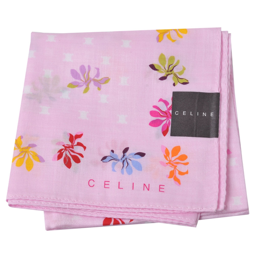 CELINE 品牌繽紛花朵圖騰字母LOGO帕領巾(粉紅色系)