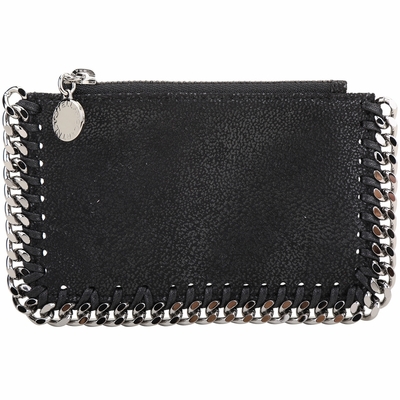 Stella McCartney Falabella 銀鍊飾邊拉鍊卡片夾/零錢包(黑色)