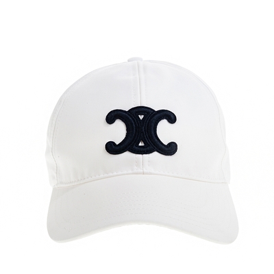CELINE 經典棉質GABARDINE混紡TRIOMPHE貼片棒球帽 (白色)