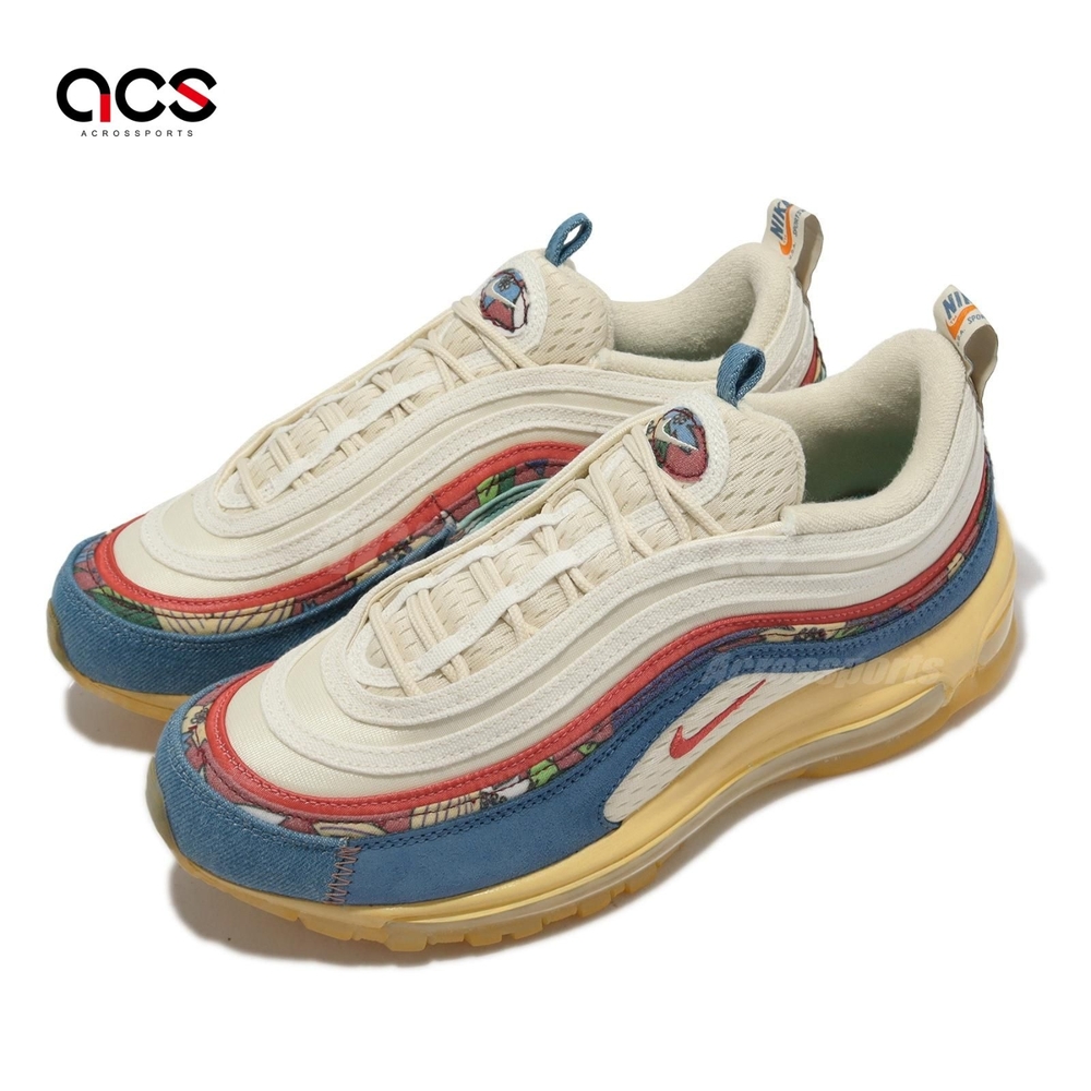 Nike 休閒鞋 Air Max 97 男鞋 女鞋 藍 紅 米白 子彈 氣墊 仿舊 奶油底 繪畫 DV1486-162