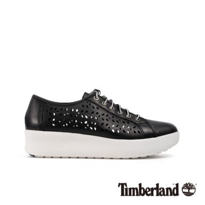 Timberland 女款黑色全粒面皮革鏤空輕量厚底休閒鞋|A1T7D