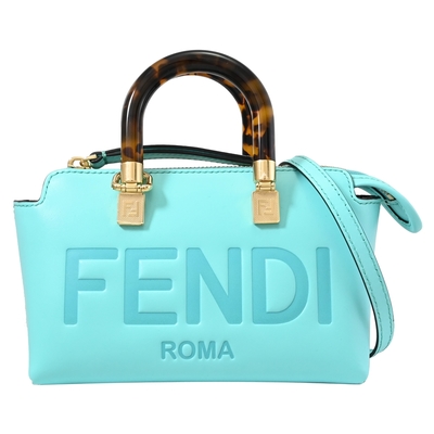 FENDI By The Way壓紋LOGO皮革迷你兩用波士頓包(亮藍綠)