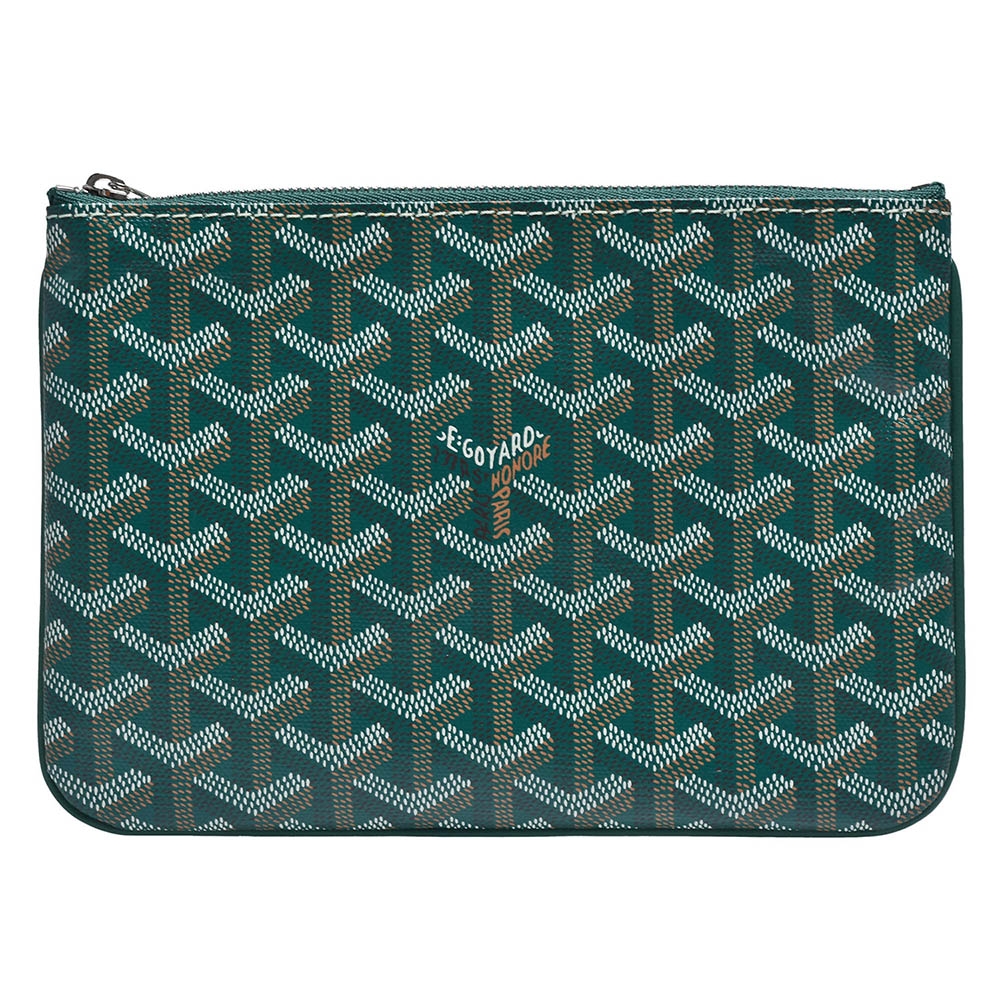 GOYARD 經典Senat Pouch PM系列塗層帆布LOGO牛皮飾邊萬用拉鍊拉鍊手拿包(綠)