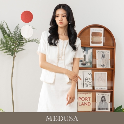 現貨【MEDUSA 曼度莎】小香風滾邊亞麻背心洋裝 - 2色（M-XL）｜洋裝 短洋裝 涼感