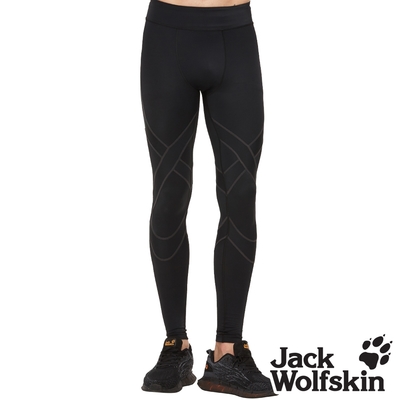 【Jack wolfskin 飛狼】男 高彈性防曬壓力褲 壓縮褲『黑底 / 鐵灰線條』
