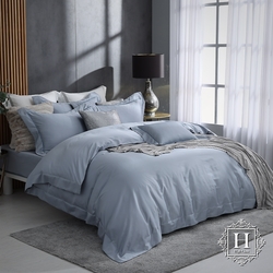 HOYA H Series 雙人500織希爾維亞刺繡匹馬棉薄被套床包組-幽靜藍