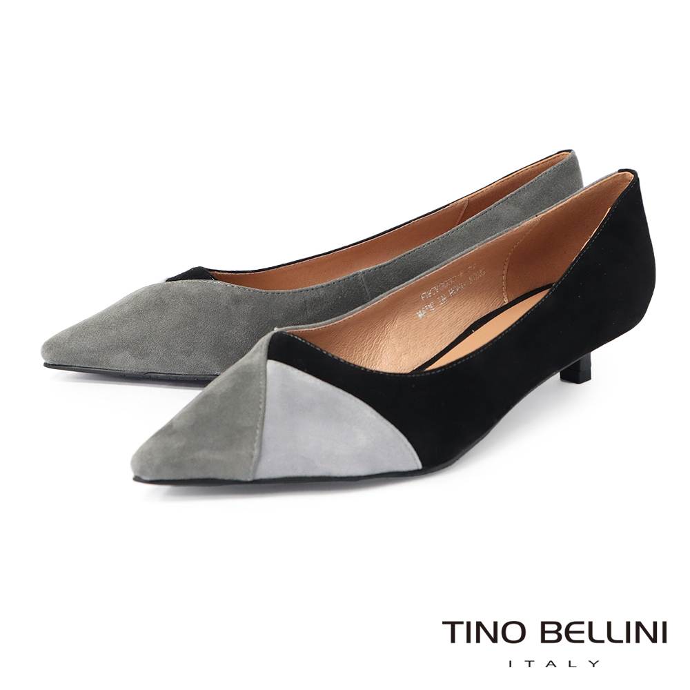 Tino Bellini 細緻羊皮色塊拼接尖頭低跟鞋-灰