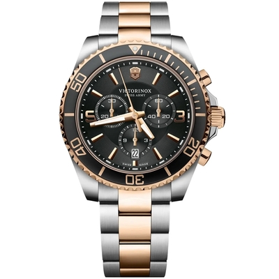 VICTORINOX瑞士維氏 Maverick 雙色計時石英腕錶-玫瑰金x黑 43mm / VISA-241952