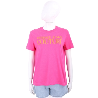 VERSACE 徽標字母印花桃紅色棉質短袖TEE T恤(女款)