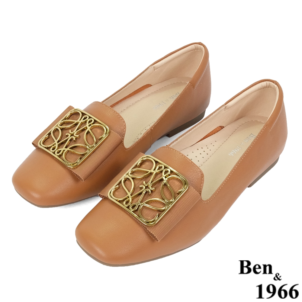 Ben&1966高級頭層牛皮時尚方頭包鞋-太妃糖棕(236092)