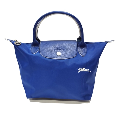 【LONGCHAMP】L1621619P24 經典LE PLIAGE CLUB 短把摺疊手提刺繡水餃包 S號(藍色)