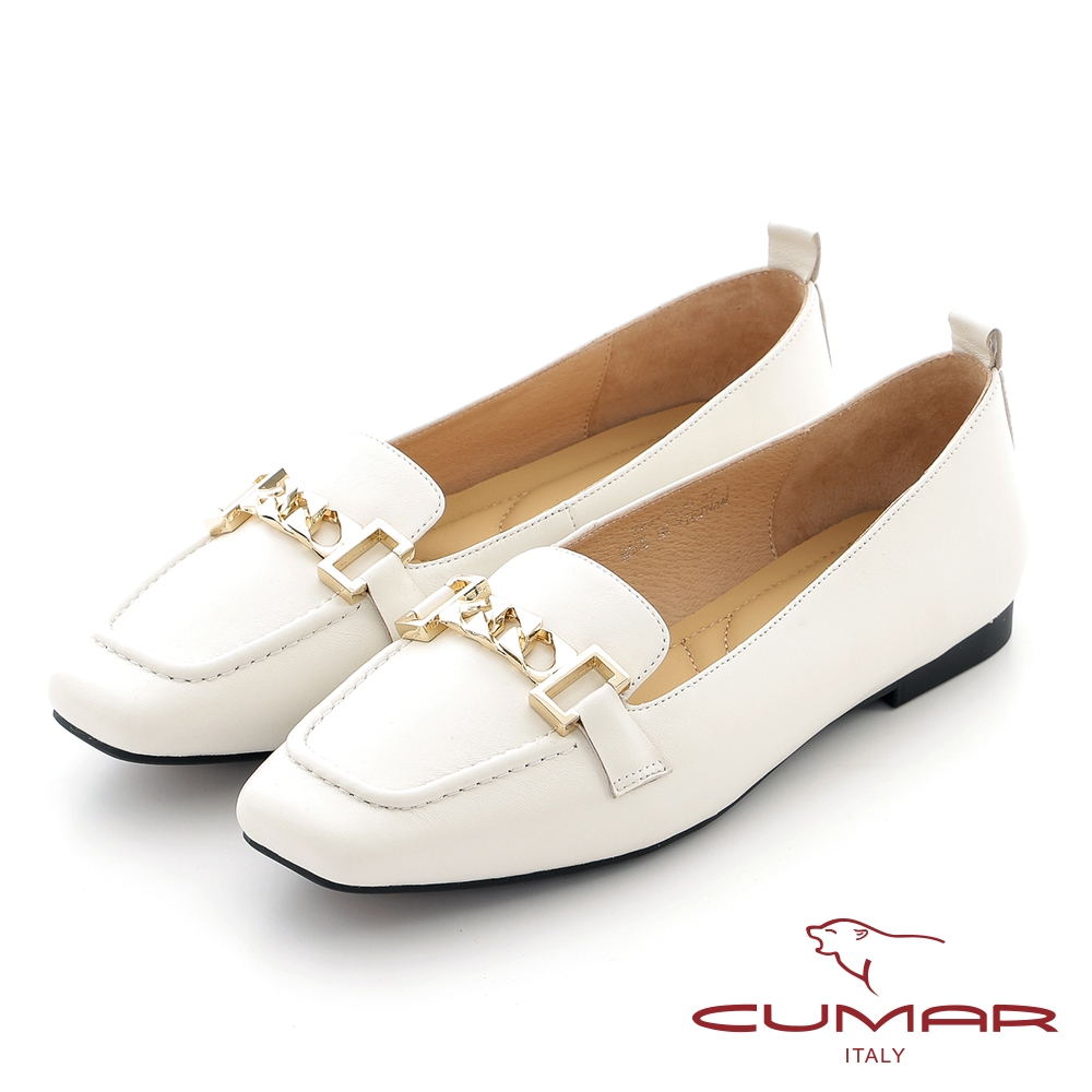 【CUMAR】鍊條微軟後採兩穿式包鞋-米白