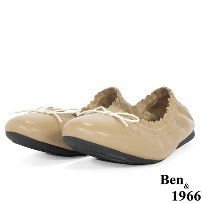 Ben&1966高級頭層羊皮經典蝴蝶結舒適包鞋-棕(208172)