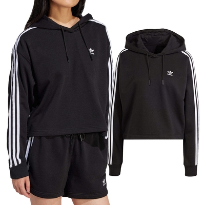 Adidas 3S Short Hoodie 女款 黑色 短版 連帽 上衣 運動 休閒 長袖 IU2424