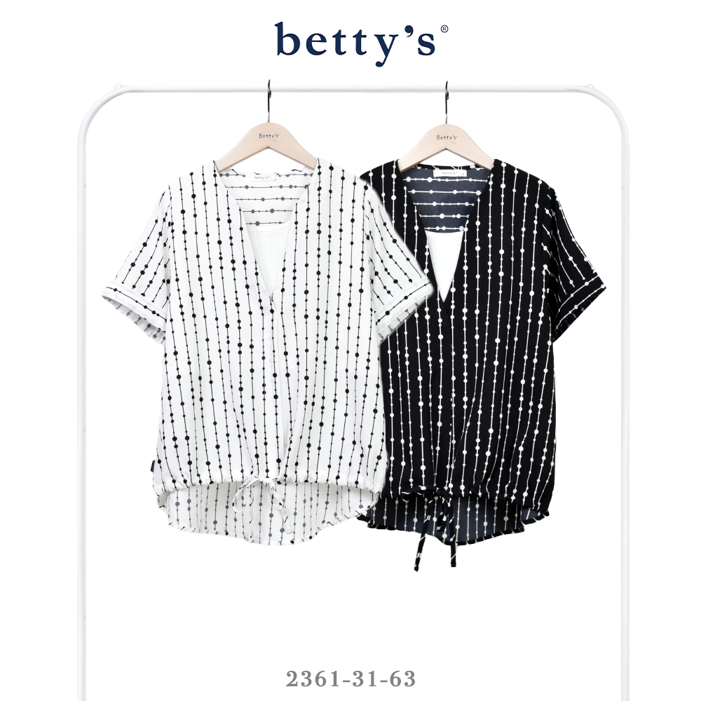 betty’s貝蒂思　假兩件串珠印花下擺綁帶雪紡上衣(共二色)