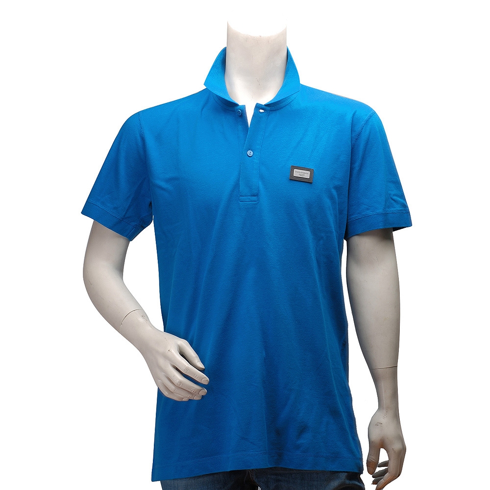 DOLCE & GABBANA D&G標牌立領素面短袖POLO衫(藍色)
