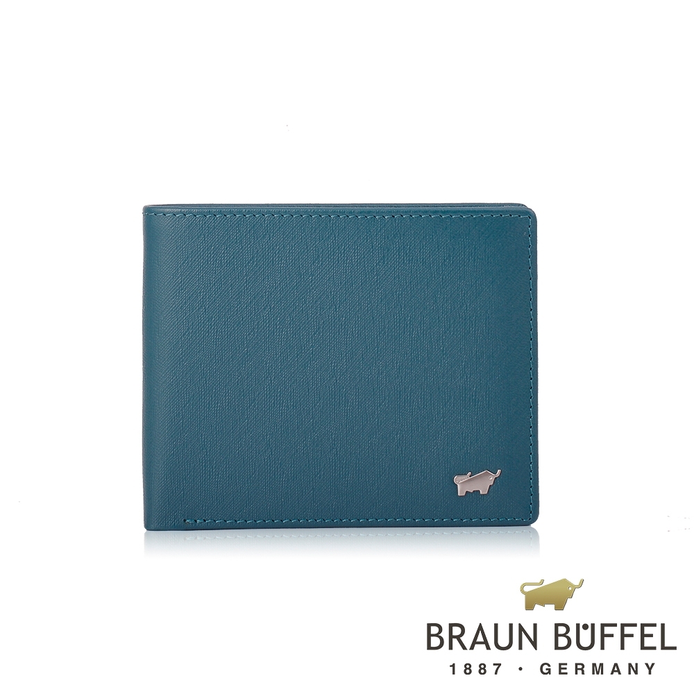 【BRAUN BUFFEL 德國小金牛】台灣總代理 HOMME-M 5卡透明窗皮夾-藍綠色/BF306-316-TEA