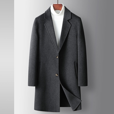 [巴黎精品]毛呢外套中長版大衣-羊毛簡約直筒保暖男外套3色p1ac9