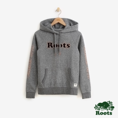 ROOTS 女裝- 金棕LOGO連帽上衣-灰色