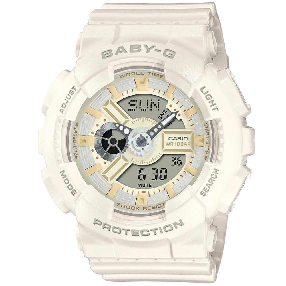 CASIO 卡西歐BABY-G 白巧克力甜美雙顯腕錶女神節43.4mm / BA-110XSW-7A