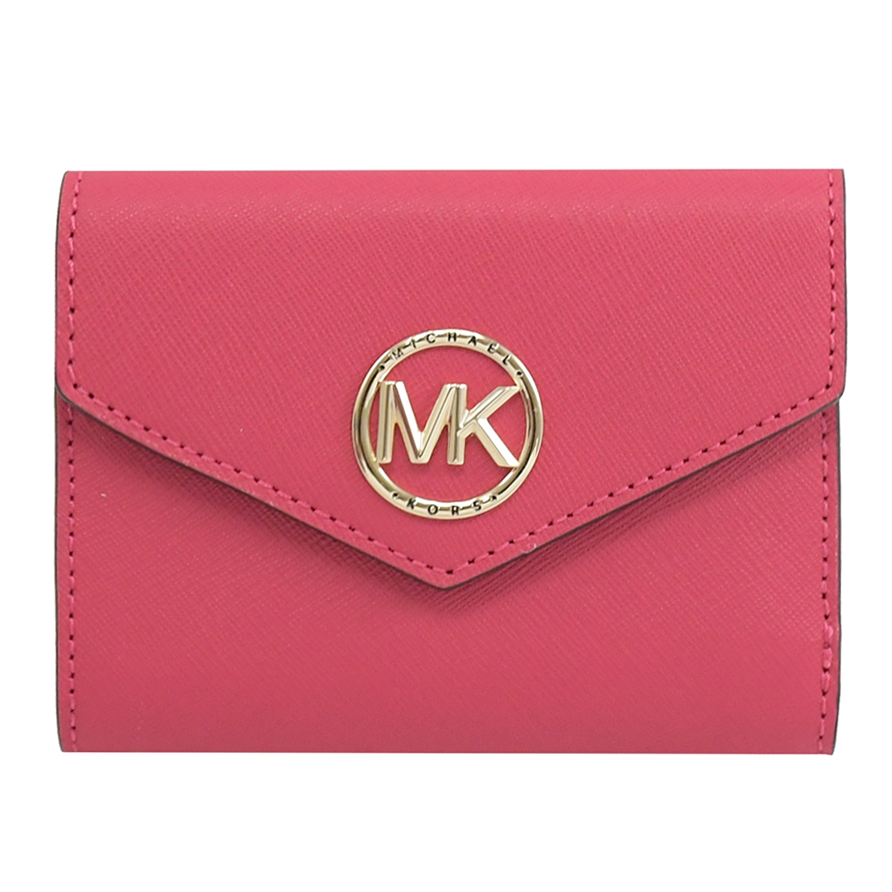 MICHAEL KORS Greenwich 金屬MK LOGO防刮釦式三折短夾(桃粉)