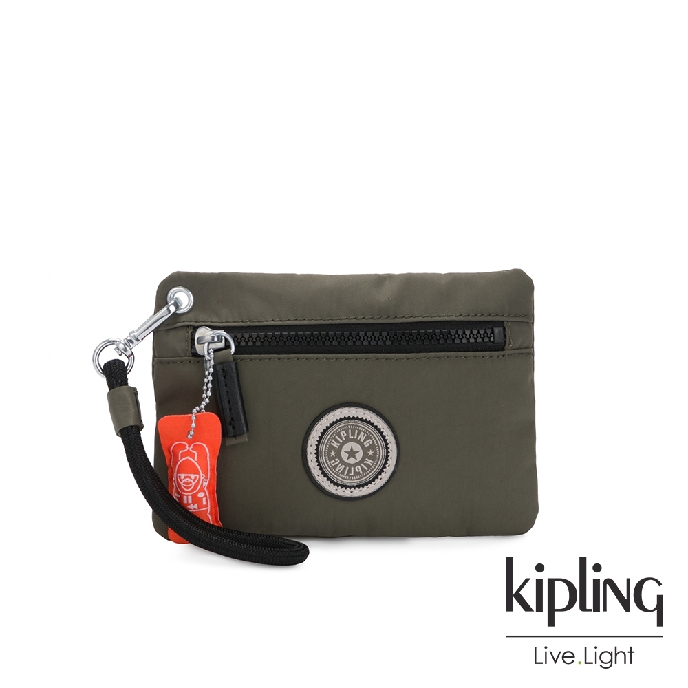 Kipling 率性深褐軍綠簡約手提拉鍊零錢包-HALASI