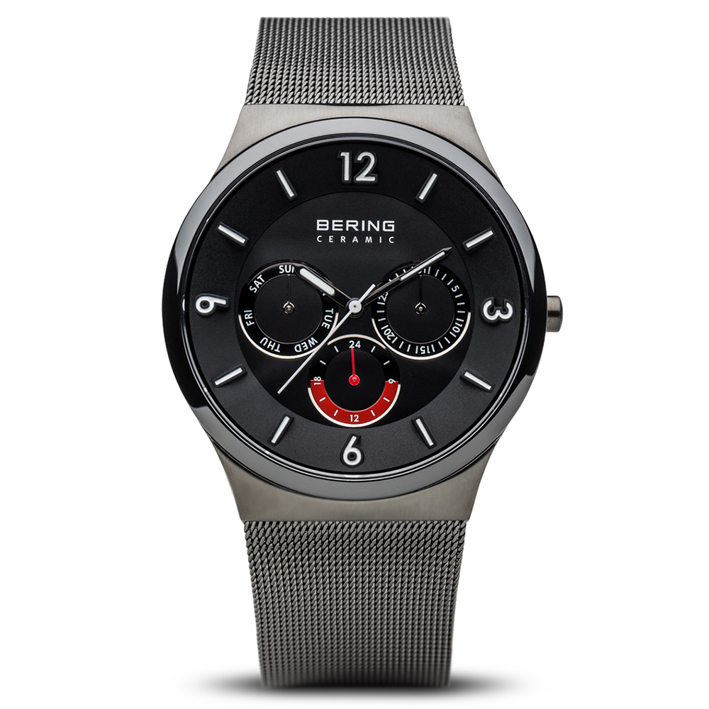 BERING丹麥精品手錶 三眼顯示米蘭代陶瓷錶面 黑40mm