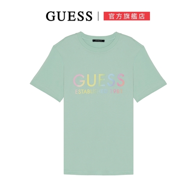 【GUESS】圓領繽紛跳色LOGO短T-三色可選