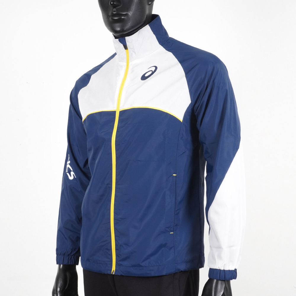 Asics [2033B282-400] 男 平織 外套 運動 訓練 慢跑 休閒 高領 縮口 透氣 亞瑟士 藍白