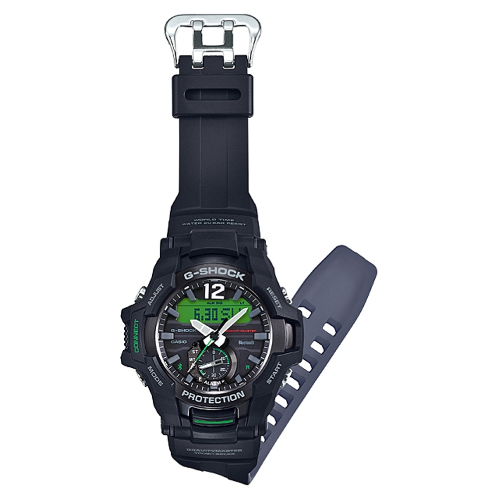 G-SHOCK 飛機儀表板概念太陽能藍牙錶(GR-B100-1A3)-黑x綠/53.8mm | G