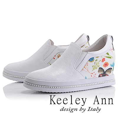 Keeley Ann 設計美學~後跟彩繪水鑽鏤空全真皮休閒鞋(白色-Ann)