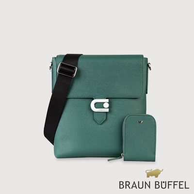 【BRAUN BUFFEL 德國小金牛】台灣總代理 卑爾根 直式斜背包-孔雀綠/BF528-17-MC