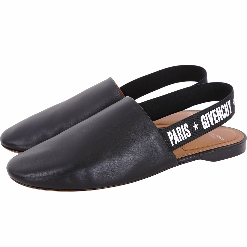 GIVENCHY Mules 字母鬆緊飾帶穆勒鞋(黑色)