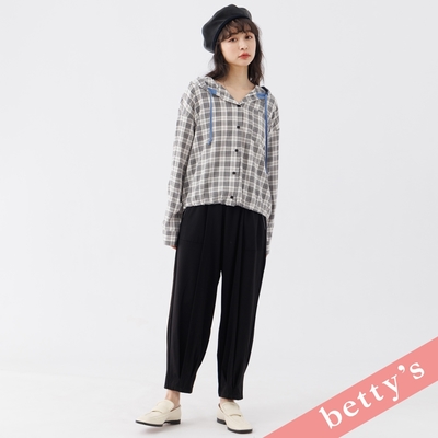 betty’s貝蒂思 腰鬆緊壓線打摺休閒長褲(黑色)