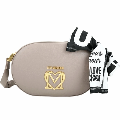 LOVE MOSCHINO 絲巾系列金屬字母皮革斜背包(灰色)