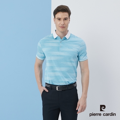 Pierre Cardin皮爾卡登 男款 雙色交織印花短袖POLO衫-藍綠色(5217267-45)