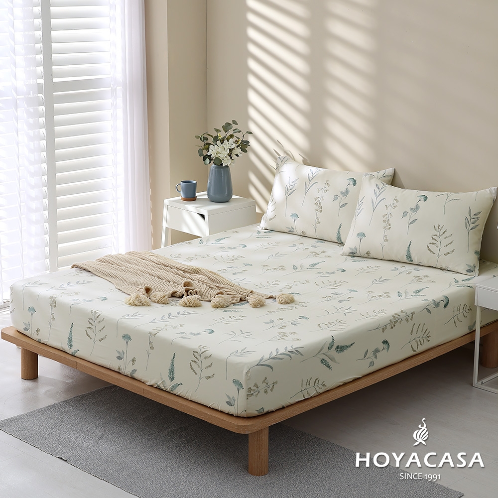 HOYACASA 100%天絲枕套床包三件組- 葉語涵香(雙人)