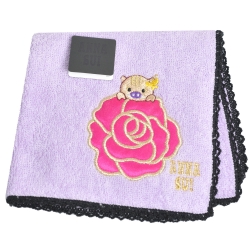 ANNA SUI 可愛小金豬玫瑰字母LOGO刺繡帕領巾(粉紫)