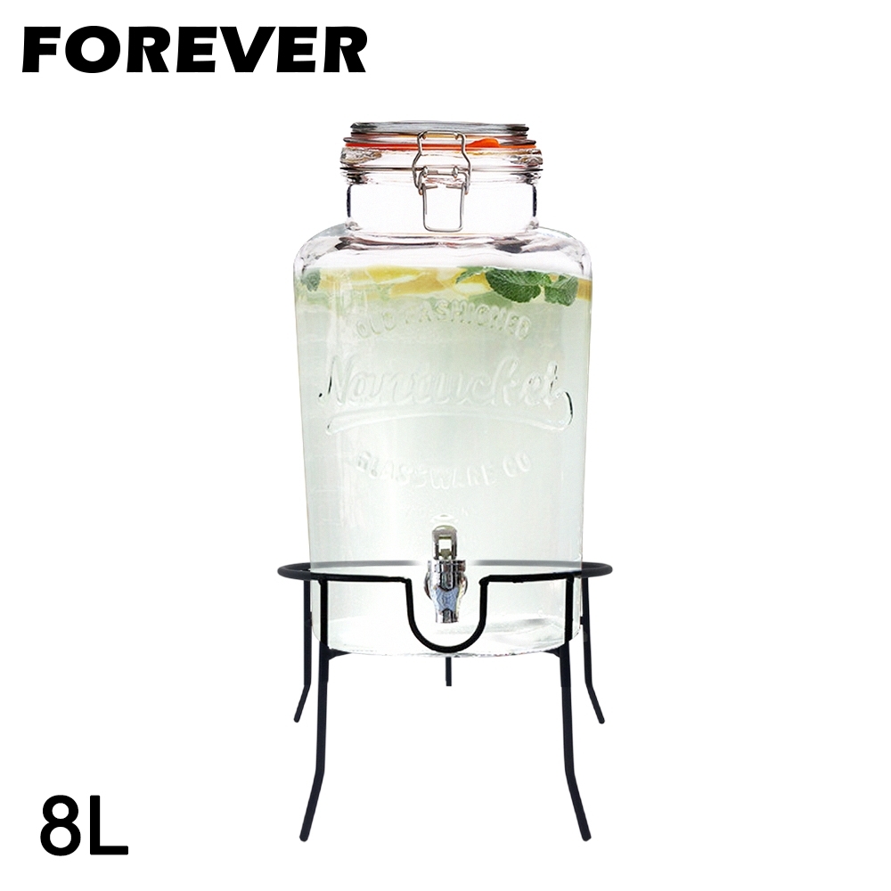 日本FOREVER 派對專用玻璃果汁飲料桶8L(附桶架)