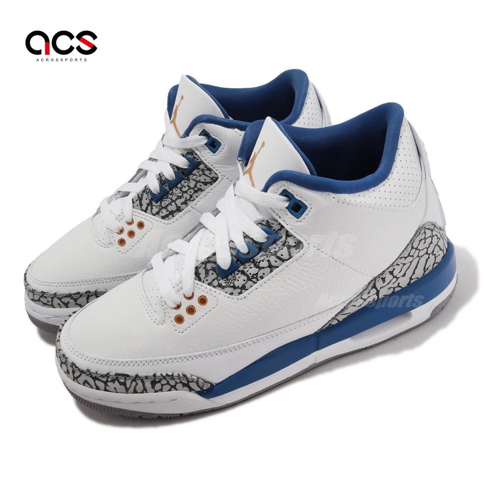 Nike 休閒鞋Air Jordan 3 Retro GS 女鞋大童白藍爆裂紋AJ3 巫師DM0967