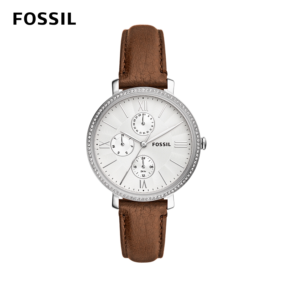 FOSSIL Jacqueline Multifunction 知性經典環鑽女錶  咖啡色真皮錶帶 38MM ES5095