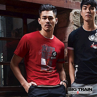 BIG TRAIN 水滸貼標圓領短袖-男-紅色