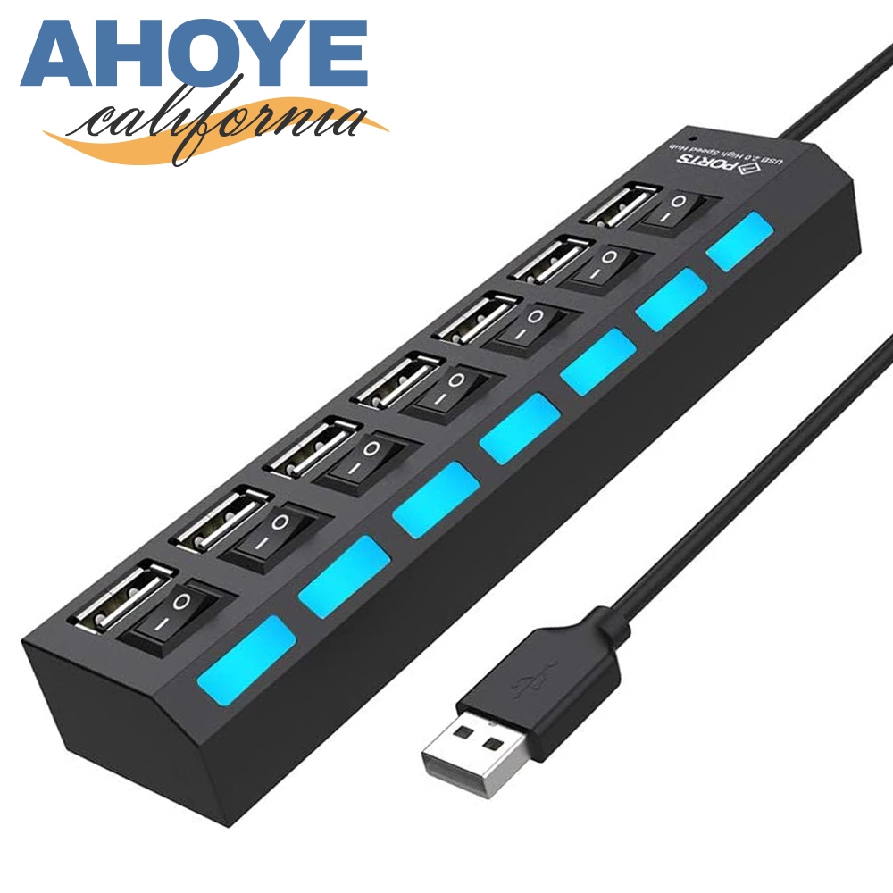 Ahoye USB2.0延長器 (7埠-40cm) 獨立開關 集線器 分線器 延長線