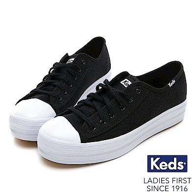 Keds TRIPLE KICK 復刻厚底綁帶休閒鞋-黑/白